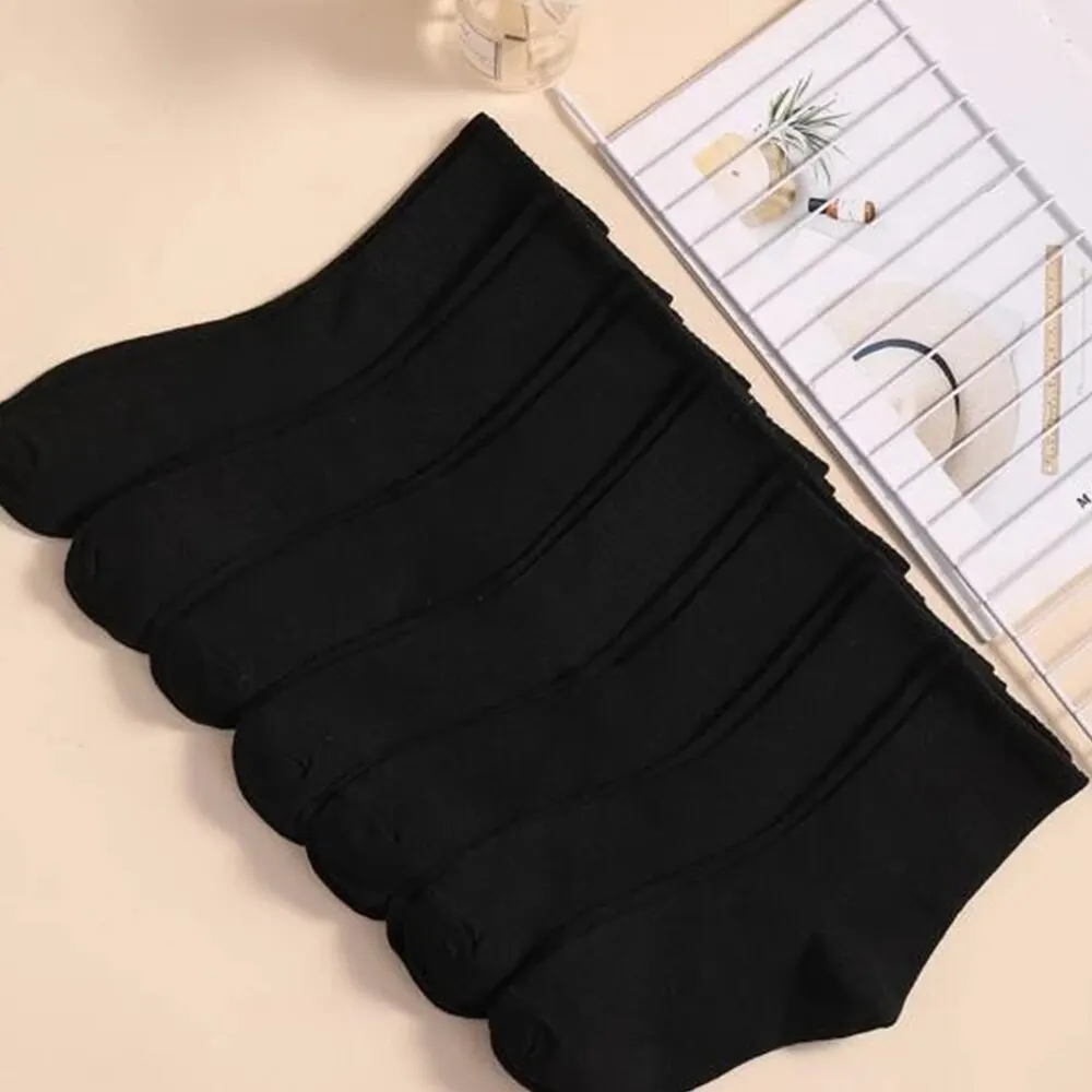 7 Pairs Mid Length Socks Women\'s Classic Black White Solid Color Fashionable Casual Sports Sweat Absorbing Breathable Men Socks