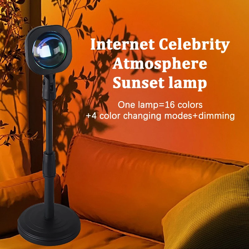 Led Sunset Projector Night Light 16 Colors Changing Rainbow Sun Aura Led Atmosphere Projection Lamp Background Wall Decoration