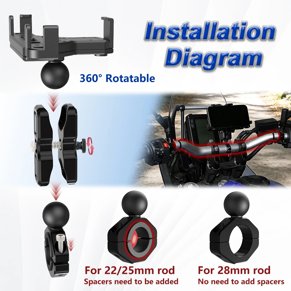 Handlebar Phone Mount Motorcycle Complete CNC Aluminum Phone Holder Bracket Phone Mount 1s Auto Quick Lock Anti-Shake Bike