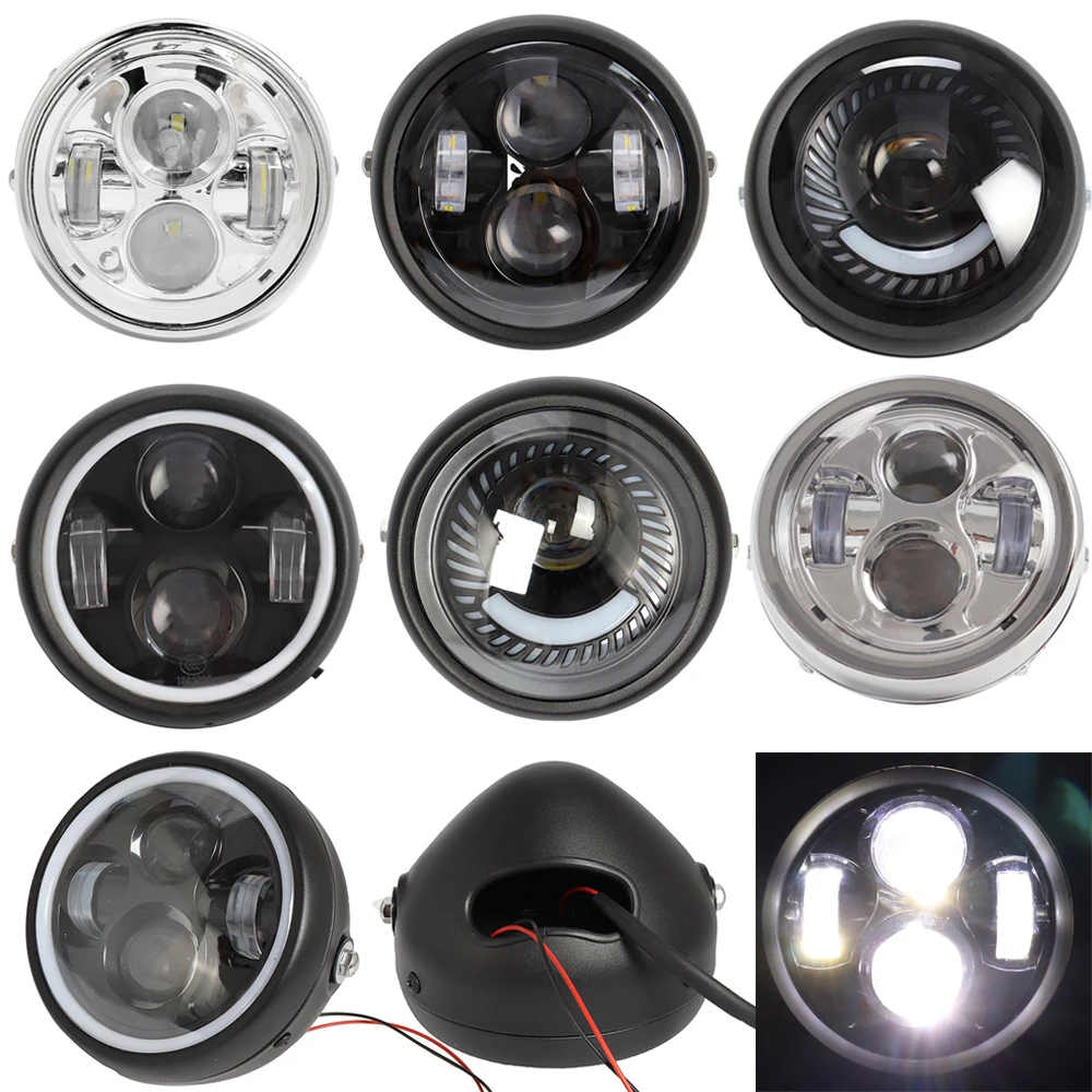 6.5'' Motorcycle Cafe Racer Vintage Universal LED Protection Headlight High Low Beam