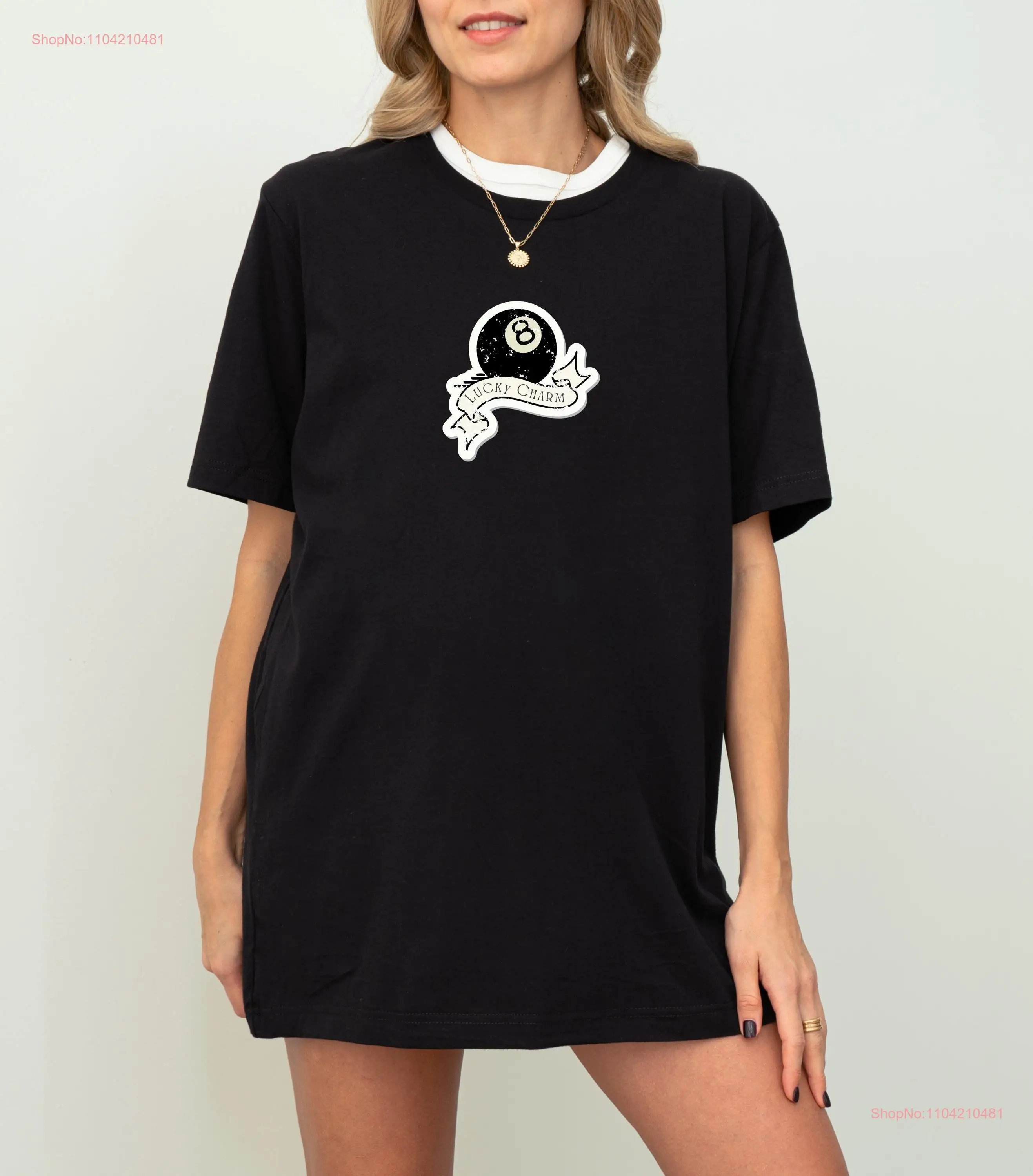 Lucky Charm Black 8 Ball T Shirt Retro Style Top Trendy Oversized For Girlfriend Girls Trip Matching Las Vegas