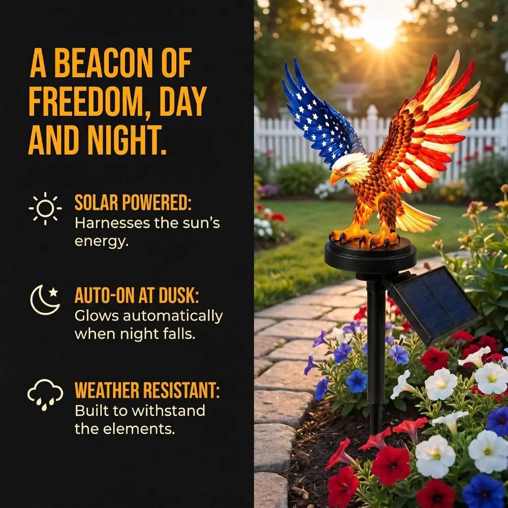 LED Lighting Solar Eagle Light UV Resistant Flag Themed Wings Eagle Garden Stake Solar Powered Solar Garden Light Garden Decor