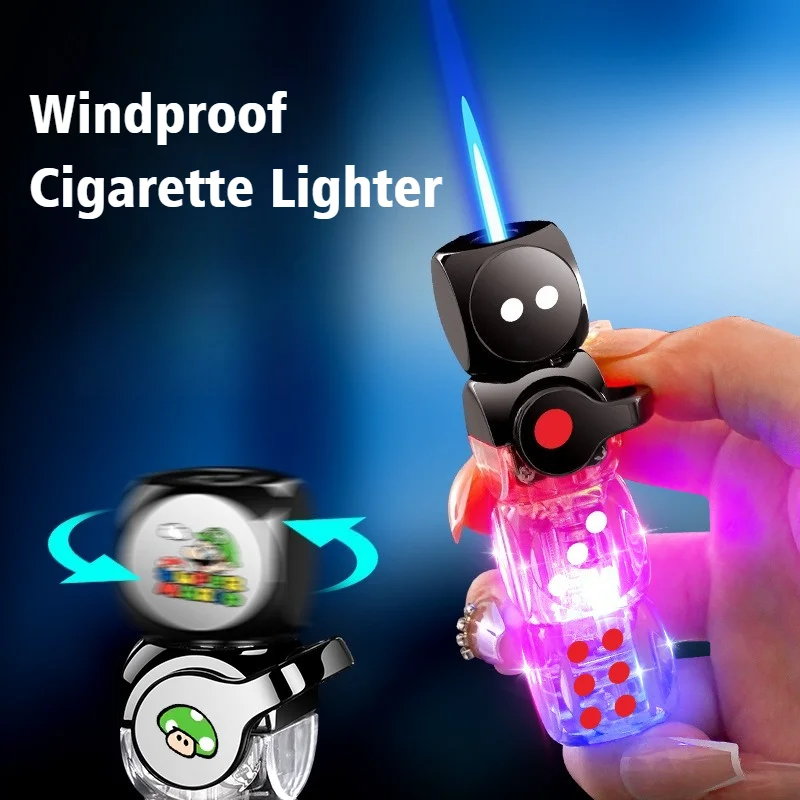 

New Blue Fire Cigar Lighter Luminous Gyro Dice Windproof Open Flame Lighter Inflatable Cigarettes Lighters & Smoking Accessories