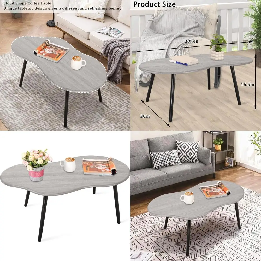 

Rustic Grey Cloud-Shaped Farmhouse Coffee Table for Small Spaces, Unique Wood Frame Centerpiece for Living Rooms and Offices
