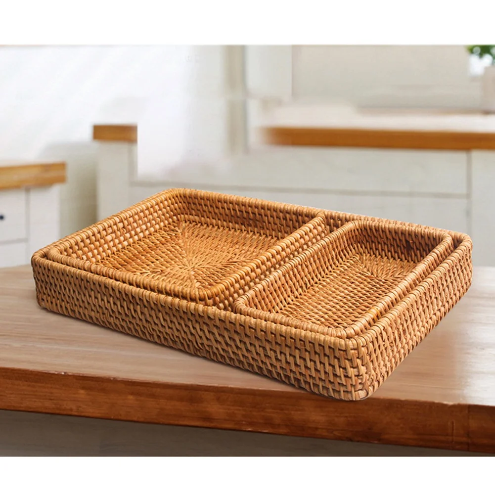 Customer Favorite Hand-Woven Storage Basket Rattan Storage Tray Wicker Baskets Bread Fruit Food Breakfast Display Box Home Decor