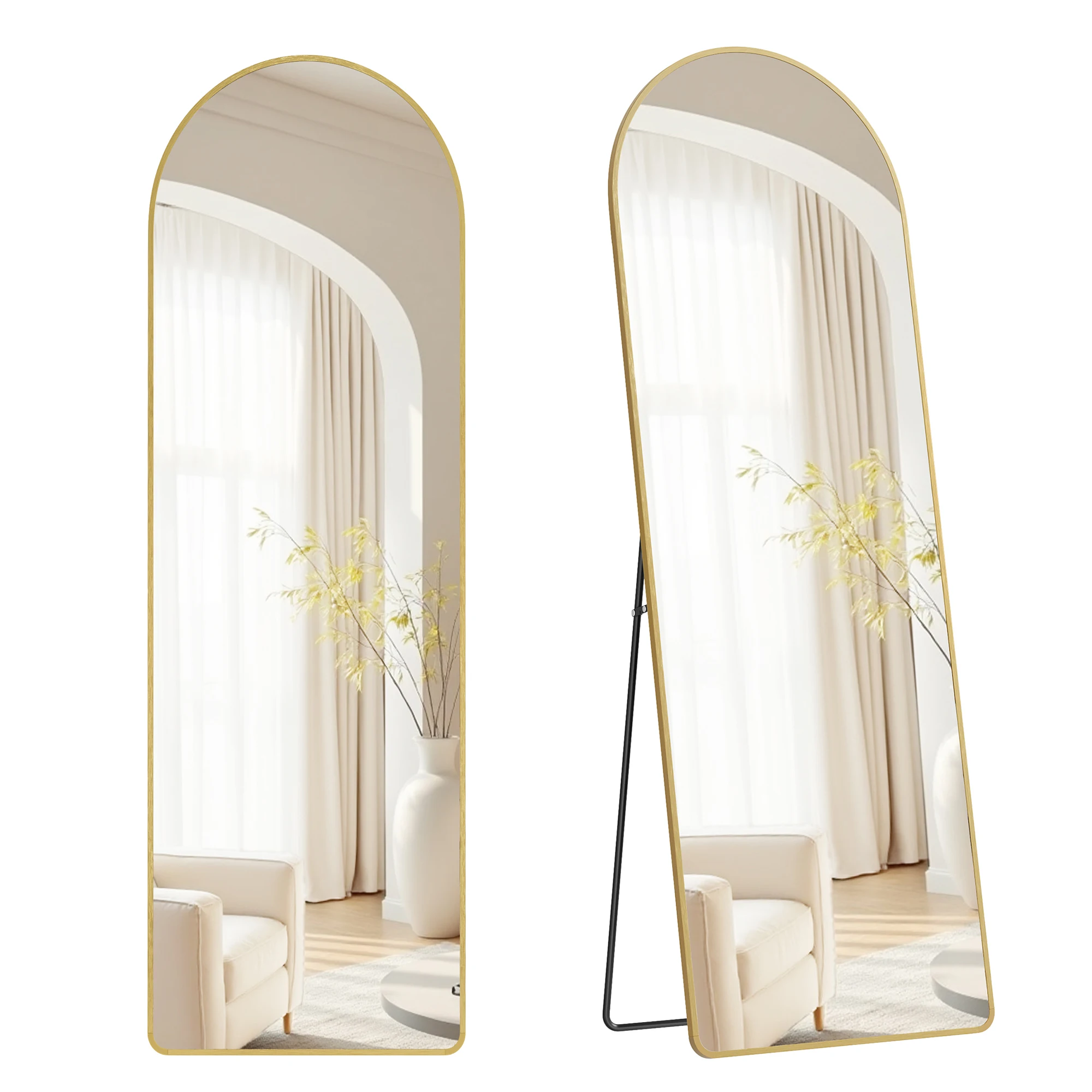 SONGMICS spiegel in volle lengte 160x50 cm gebogen staande spiegel aluminium frame gehard glas afgeronde hoeken