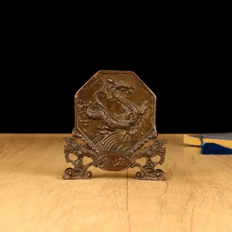 Bronze Four Divine Beasts Mirror Ornament: Green Dragon, White Tiger, Black Tortoise, Red Bird Antique Collection Office Decor C