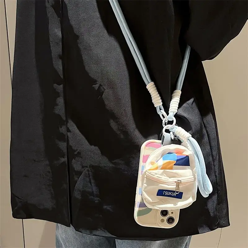 Mini mochila con pintura al óleo de Graffiti, funda para teléfono o IPhone 16 Pro Max 16E 14 12 13 11 15 PRO X XR XS, funda con cordón suave