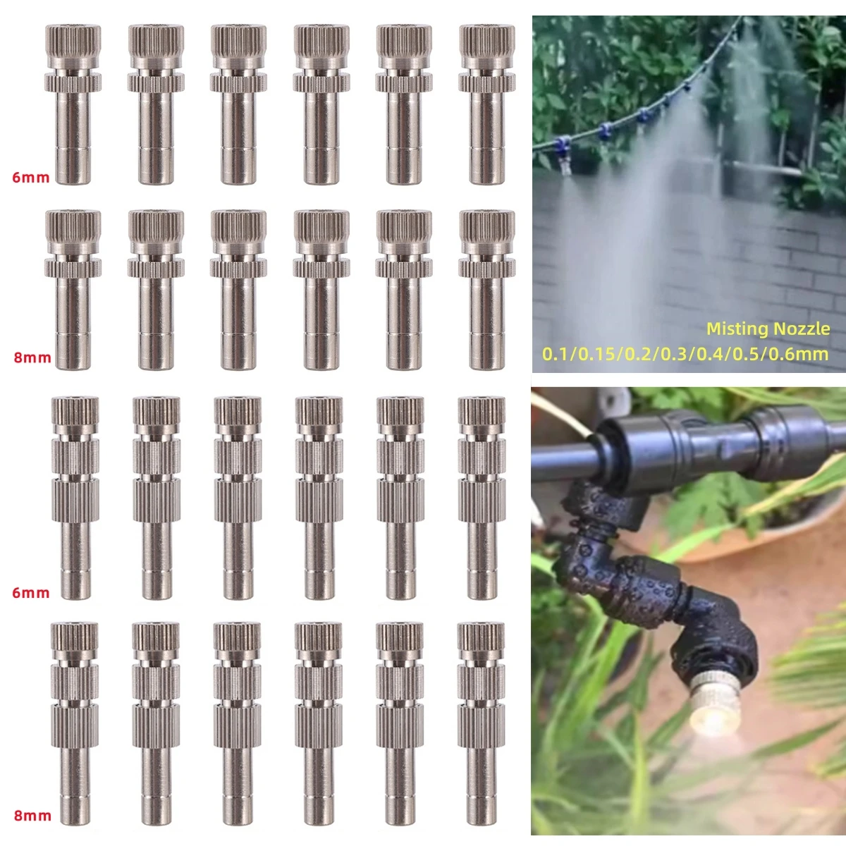 

50Pcs Low-Pressure Misting Nozzle 6mm 8mm Quick Connect Atomizing Sprinkler Head for Garden Greenhouse Irrigation Cooling System