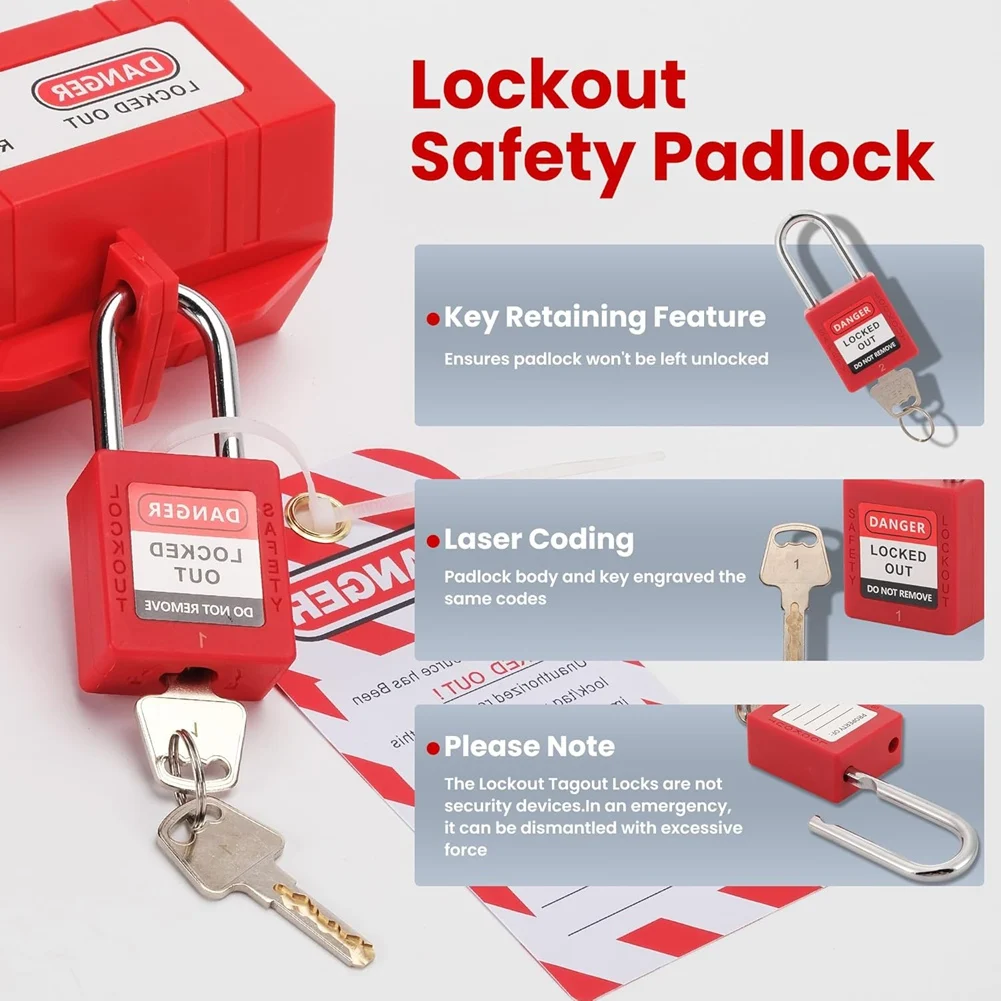 AAAEL-産業用ロックアウトタグアウトキット (Loto) 南京錠、掛け金、ジップタイ、タグ、収納バッグ付き-電気安全装置