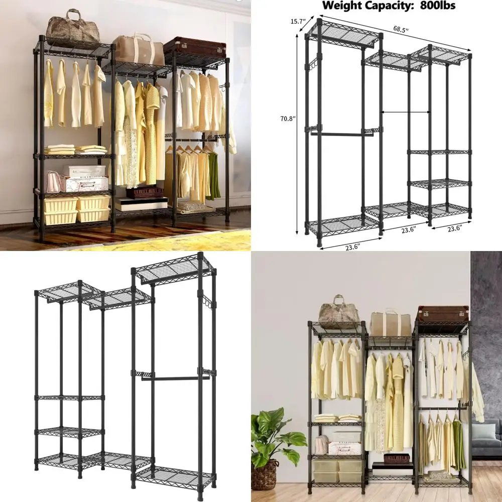 

Heavy Duty Adjustable Clothing Rack - 4 Tier Freestanding Portable Wardrobe Storage Organizer