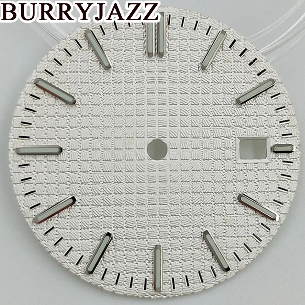 قرص ساعة Burryjazz مضيء ، غطاء تاج الساعة 3: 00 ، بدون شعار الاتصال الهاتفي الأسود والأزرق والأخضر والأبيض ، من من من نحن ، NH35