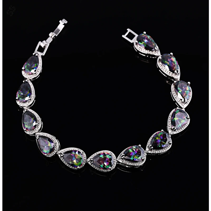 

Fine Jewelry Hand Chain Colorful Gemstone Zircon Inlaid Bracelet for Women Silver Metal Accessories