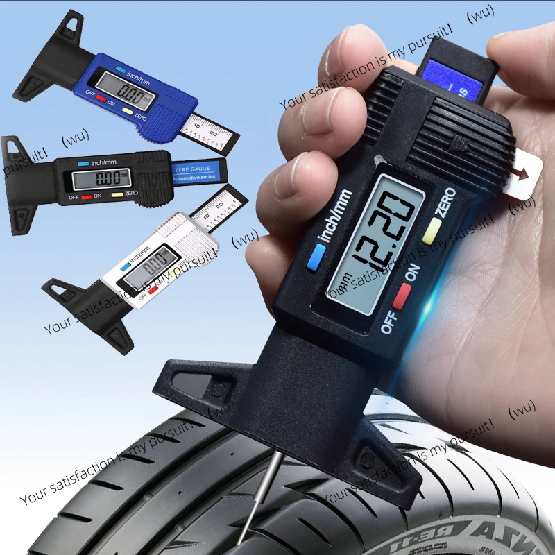 

Digital display automobile tire tread depth gauge, tool caliper thickness wear monitoring system