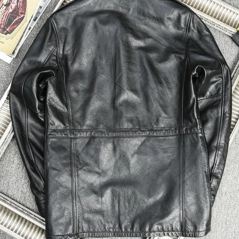 M65 Hunting Suit Leather Jacket Men's Thick Stand Up Collar Slim Fit Top Layer Cowhide Jacket Medium Long Winter Coat Large Size
