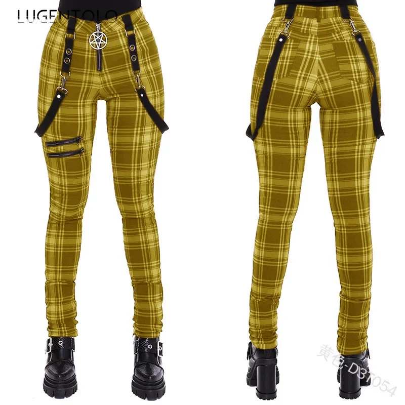 Women Plaid Pants Zipper Fashion Decorative Overalls Casual Trousers Thin Summer Spring Large Size New Long Pencil Available 5XL