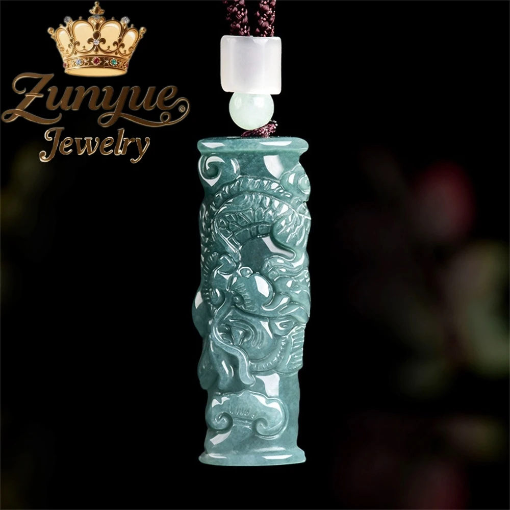 

Genuine Natural A-grade Jadeite Blue Water Three-dimensional Dragon Pillar Zodiac Dragon Jade Pillar Pendant Ice-type Jade
