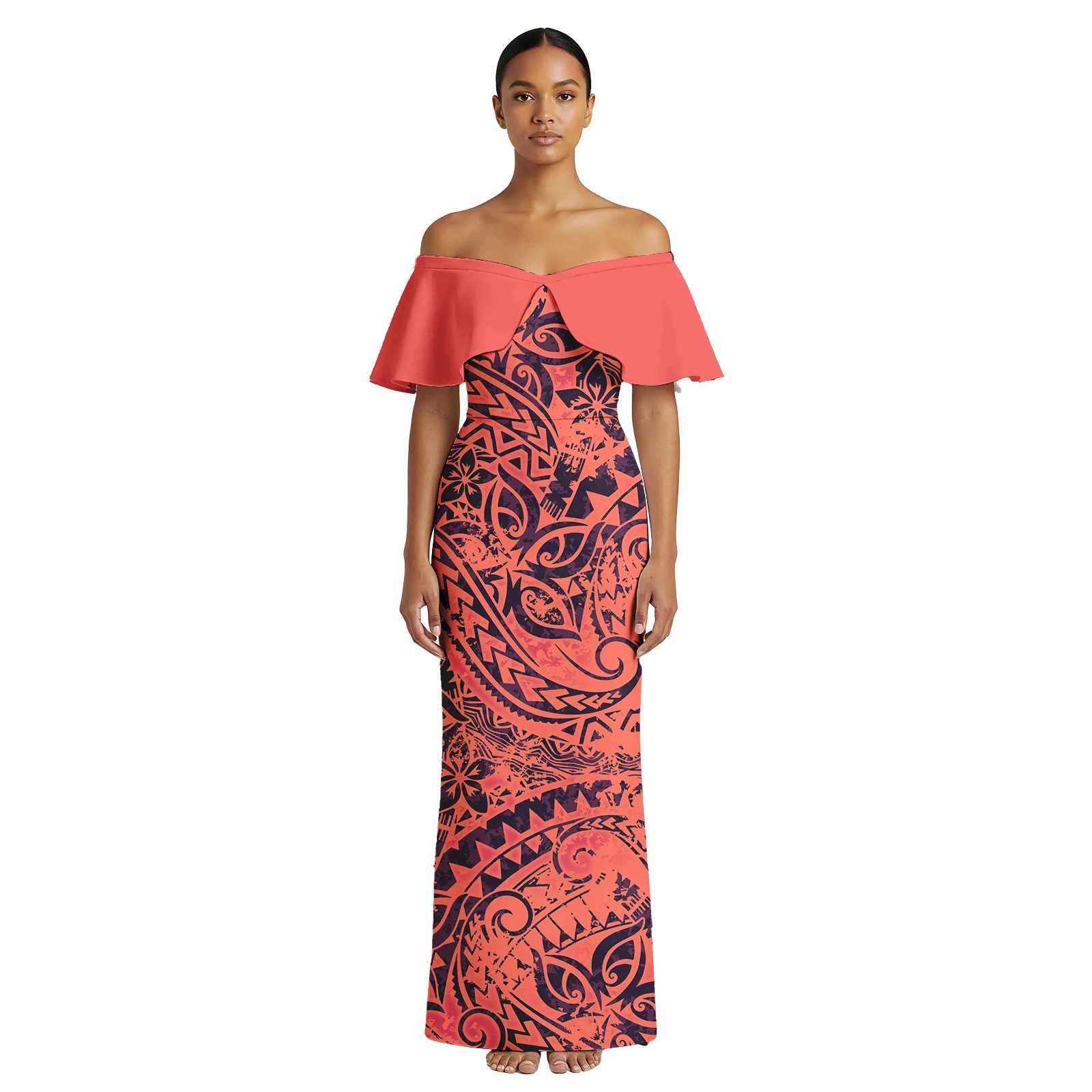 Plumeria Print Custom Logo Clothing Samoan Casual Beach Lady Maxi Skirts Polynesian Plus Size Ladies Wear Women's Aloha Dresses