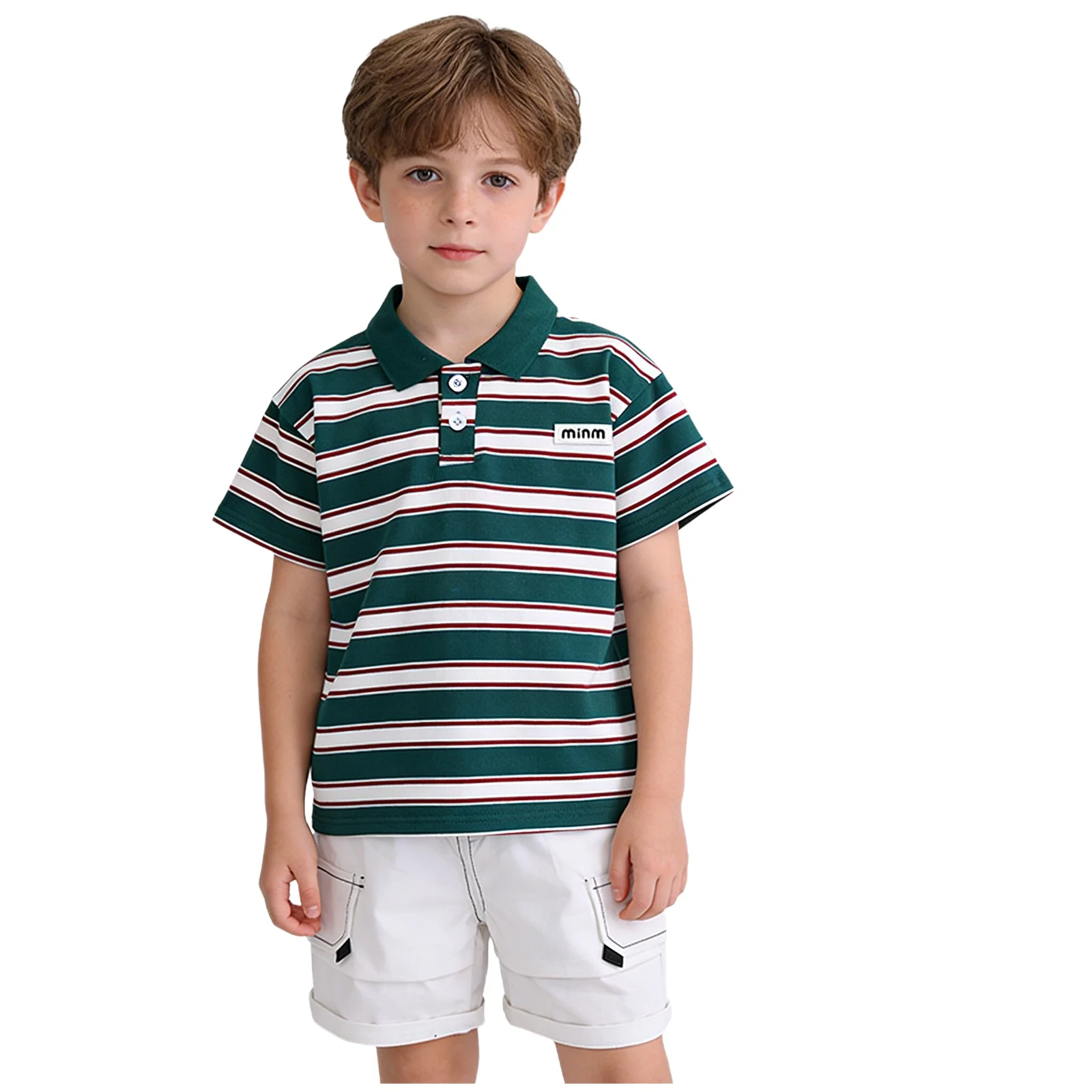 

Kids Boys 2-Piece Daily Casual Life Costume Turn-Down Collar Short Sleeve Striped T-shirt with Shorts for Park Vacation Travel