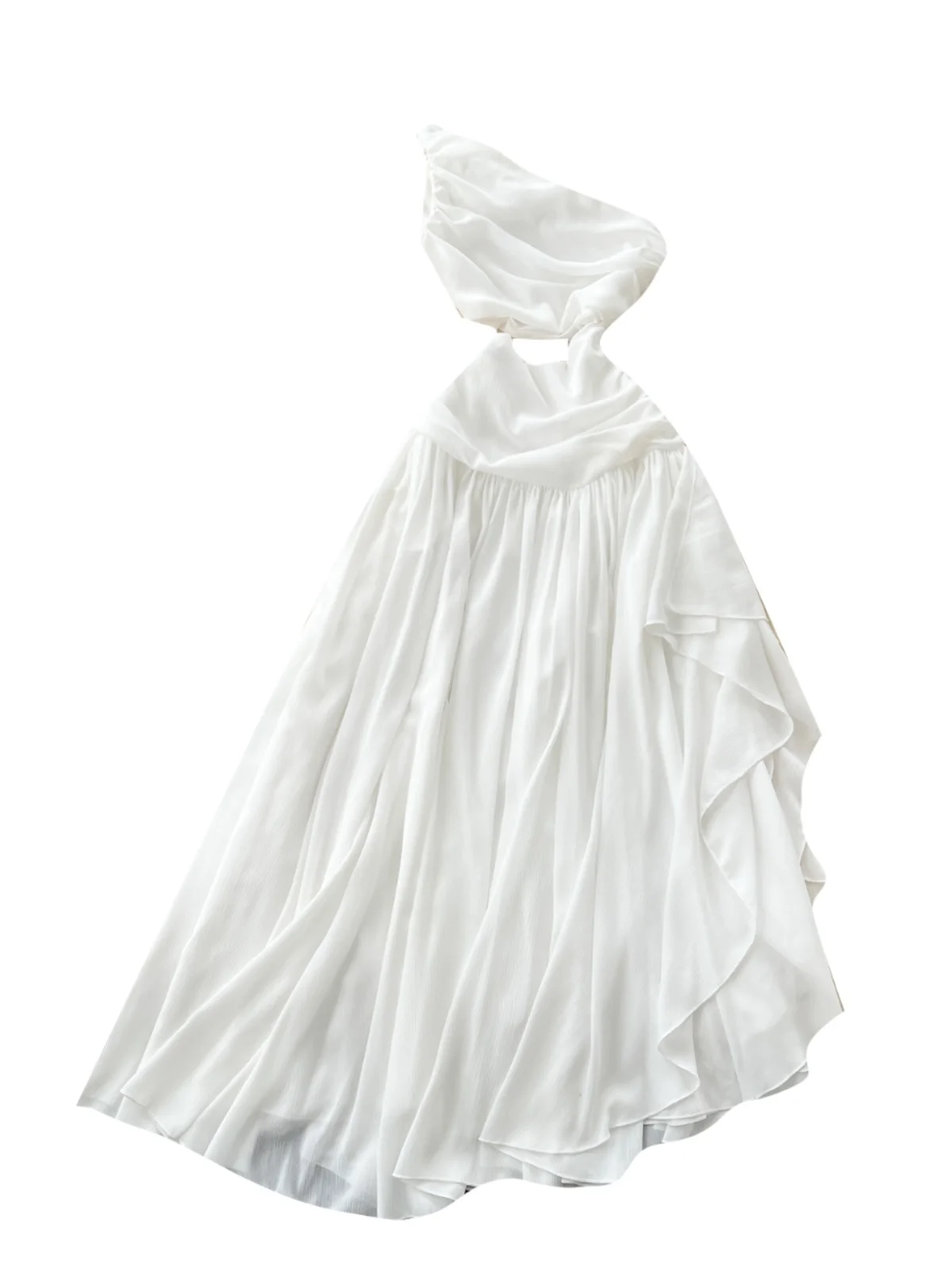 Vestido de chifón con diseño de cintura hueca, hombros asimétricos y corte entallado para mujer, estilo de viaje, primavera 2...