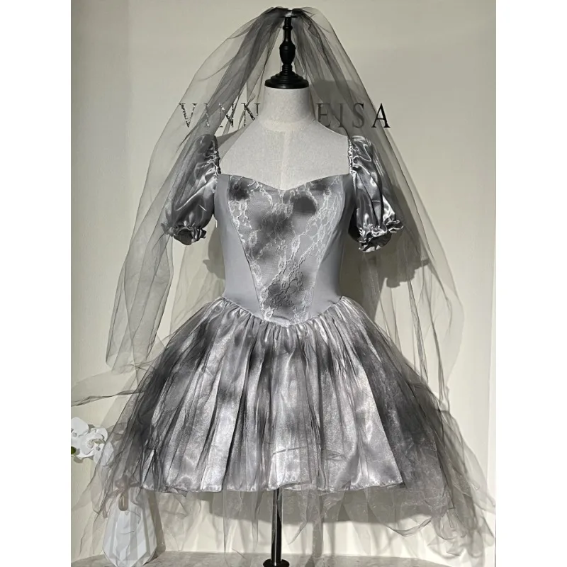 ชุดคอสเพลย์เจ้าสาวผีซอมบี้น่ากลัวสำหรับผู้หญิง, เครื่องแต่งกายวันฮาโลวีนเครื่องแต่งกายตาข่ายแวมไพร์สยองขวัญมรณะเครื่องแต่งกายบนเวทีคอสเพลย์