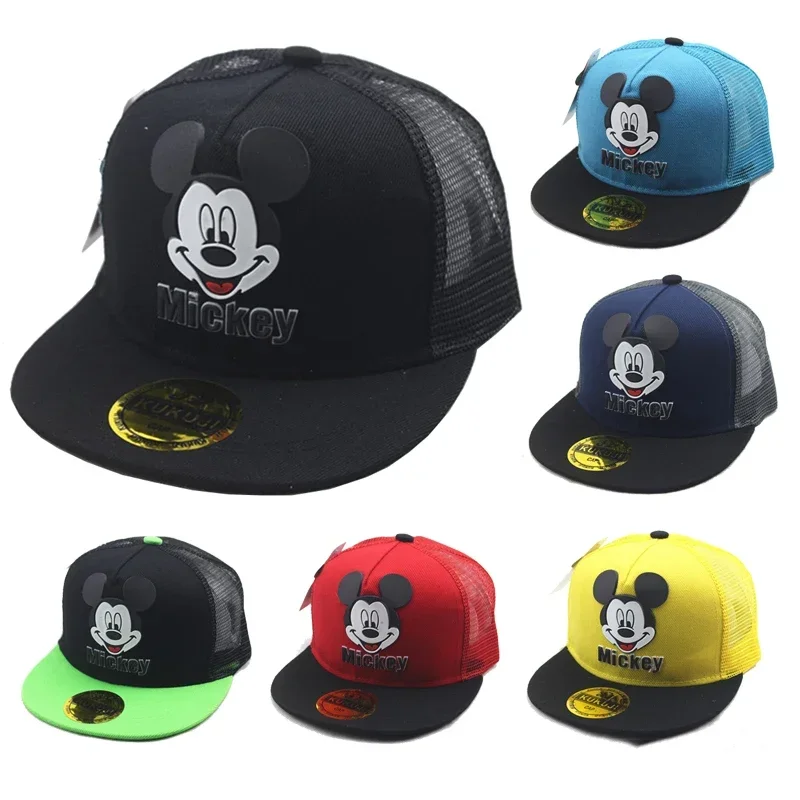 MINISO Disney Mickey Anime Cartoon Color-blocking Baseball Cap 3-8 Years Kids Outdoor Sunshade Mesh Hat Boys Girls Hip Hop Hat