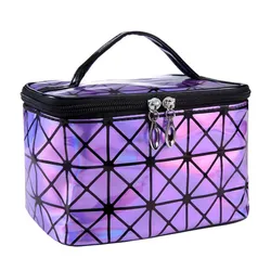 Laser PU Leather Folding Makeup Bag Women's Portable Travel Bag Waterproof Storage Toiletry Bag Carrying Case