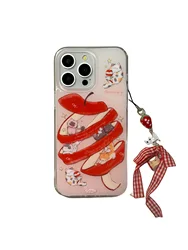 Korean Ins Creative Sliced Apple Dual-Layer Dangle Case for iPhone 16 15 14 13 Pro Max Back Phone Cover for 12 11 Pro Max Capa