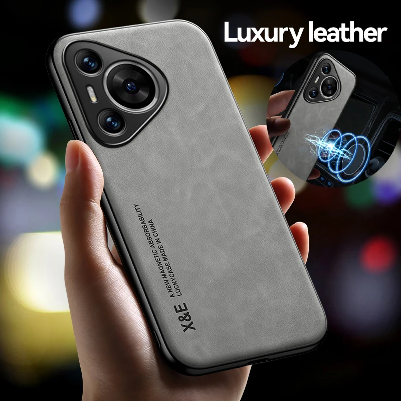 leather Phone Case For Huawei Pura 70 Ultra P30 Lite 2020 XL P60 art p50 P40 Pro Plus Metal plate silicone soft Back Cover cases