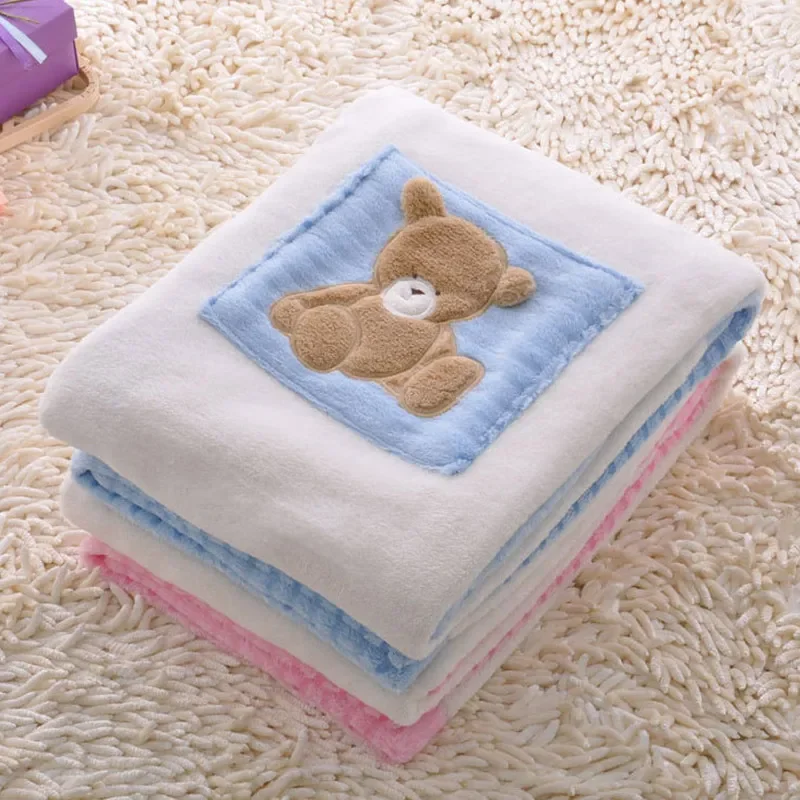 Baby Blankets Newborn Cartoon Bear Embroidery Flannel Baby Blanket Baby Boy Girl Swaddle Wrap Infant Stroller Cover Kids Blanket