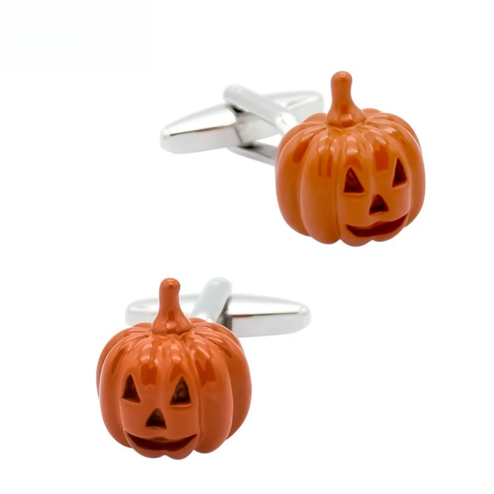 Halloween Pumpkin-head Painted Metal Cufflinks Pin Men's Christmas Shirt Sleeve Button  Merry Xmas Decoration view 4