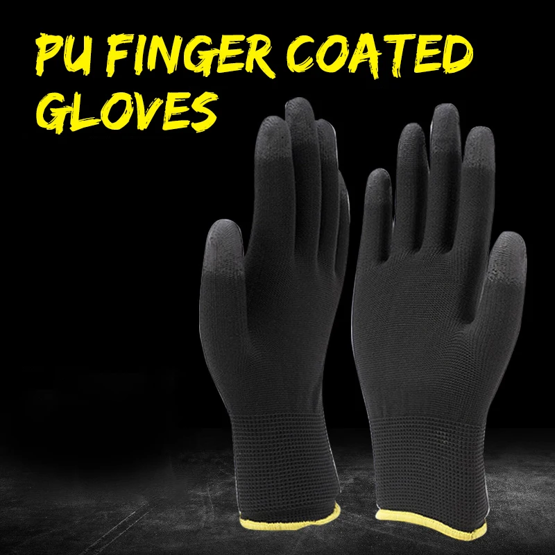 2/5/10 Pairs Working Gloves Pu Coated Palm Coated Finger Antiskid Labor Gloves Antiskid Breathable Gloves Wear Resistant