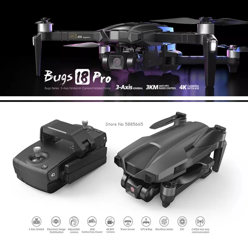 Professionale 4K GPS Ritorno FPV EIS Drone telecomandato 5G Motore brushless GPS Smart Follow Me Tre Axi Pan Tilt RC Quadcopter