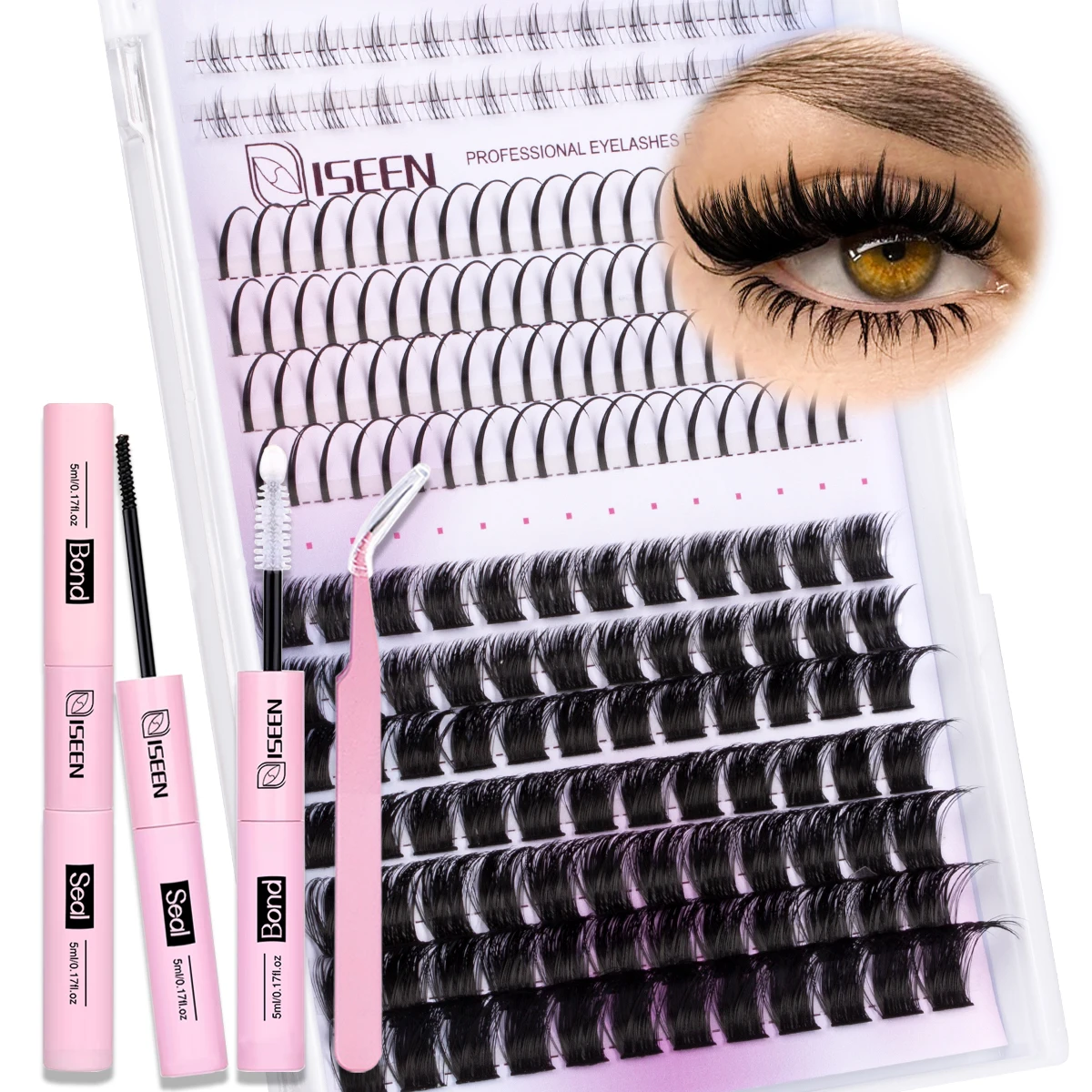 DIYまつげエクステキット、3種類のミックスまつげエクステ、ボンドとシーラー、まつげピンセット付き個別まつげキット