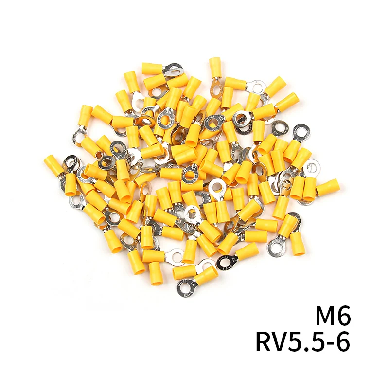 100pcs Insulated Ring Terminals Connector Wire Cable Electrical Crimp Connectors Terminal Block Yellow RV5.5-5 RV5.5-6 RV5.5-8