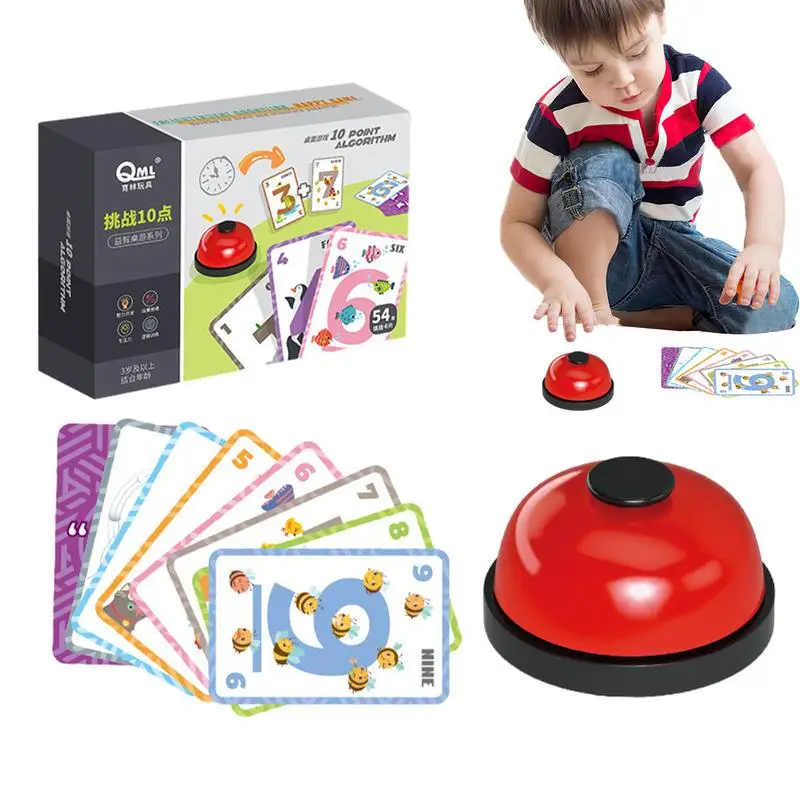 Math Board Games Educational Board Game Learning & Toy Card Game with Bell 54 Cards Early Education Gift Math Brain Games for