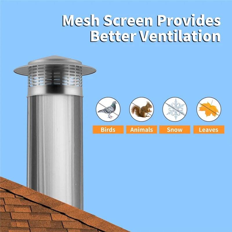 【Today-Only!】Round Chimney Cover With Screen , Stove Pipe Topper For Exterior Fireplace Flue Cap In 304 Stainless Steel