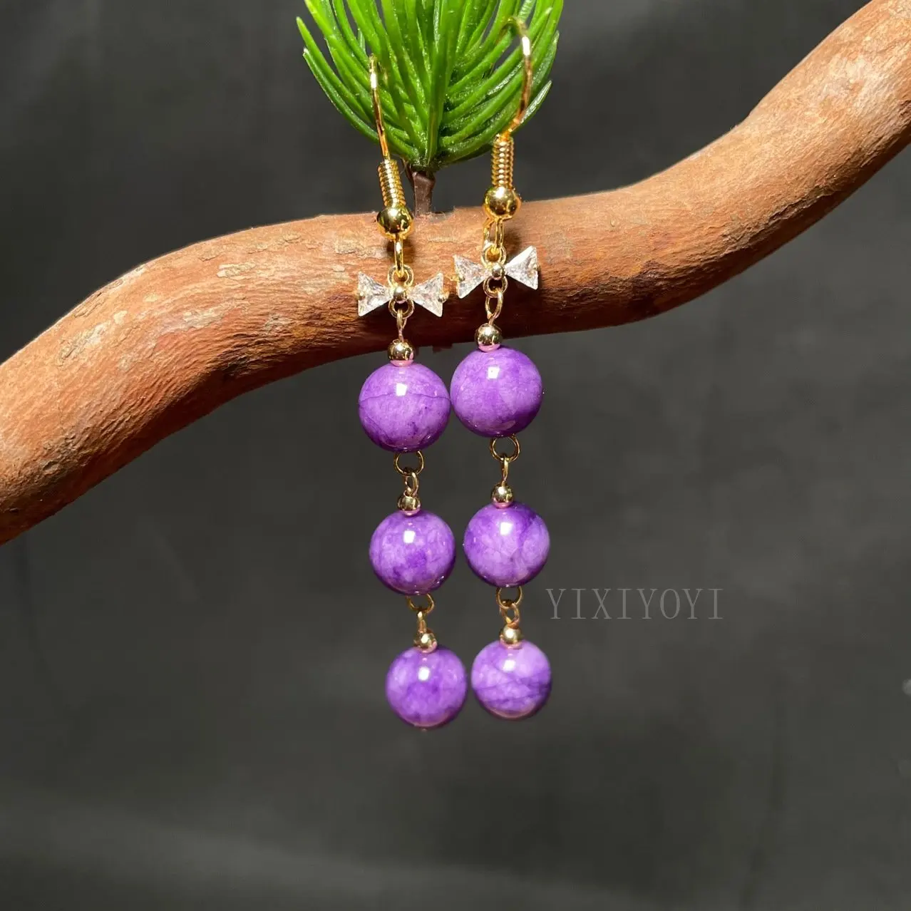 

Beautiful Purple Green Jade Gem Beads Long Dangle Hook Earring Charm Style Pearl Drop Earrings for Woman Trendy Gift Jewelry