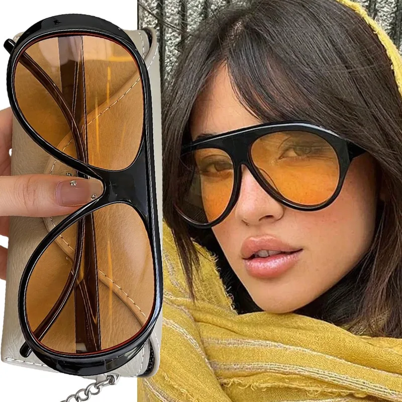 

Vintage Oversized Flat Top Oval Sunglasses Women Summer Fashion Versatile BUV400 Sun Glasses Punk Outdoor Driving Eyeglasses