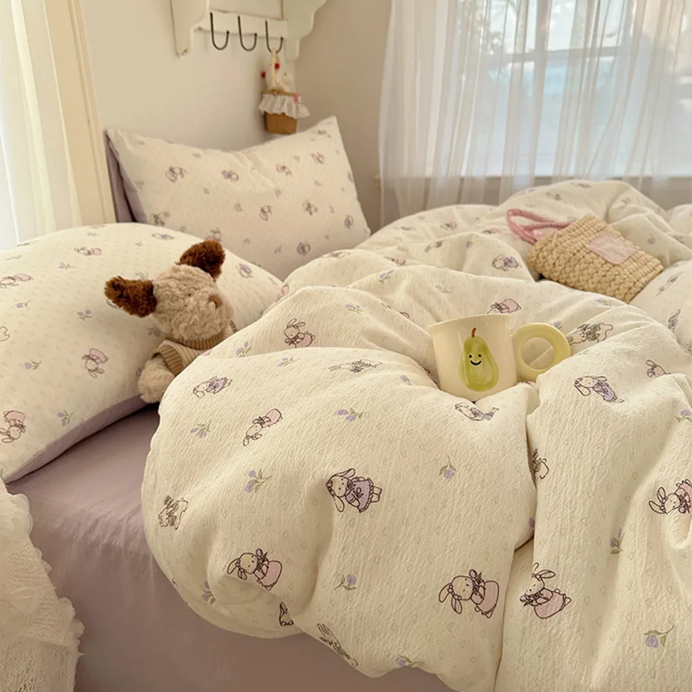 100% Pure Cotton Four Piece Bedding Set Double Layer Gauze Sheet Pillowcase Duvet Cover Full Cotton Bed Linen Set
