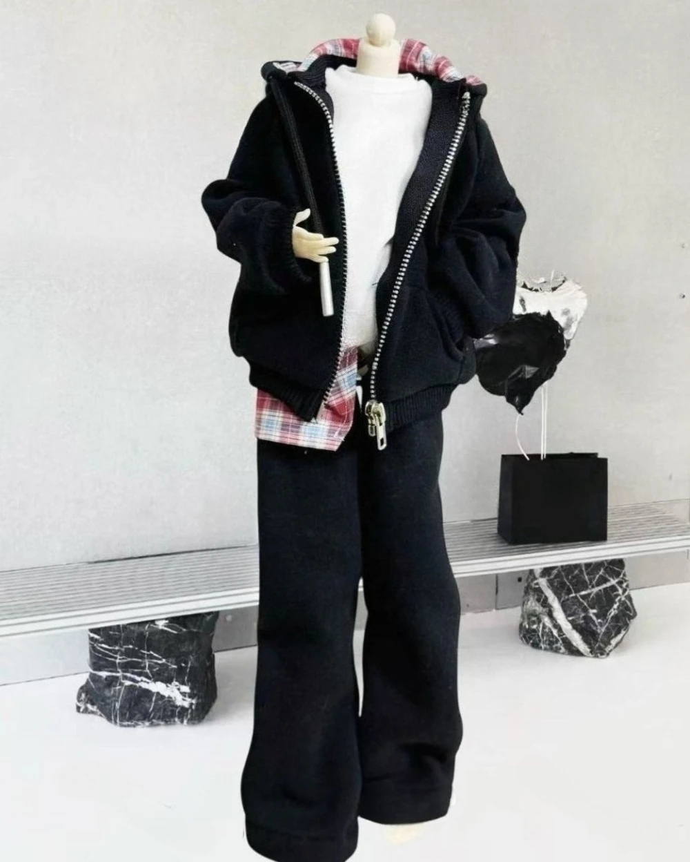 

1/4 1/3 Кукольная одежда для куклы Bjd 45/75 см, куртка с капюшоном, черные штаны, нарядные игрушки для девочек, игровой домик, аксессуары для кукол, без куклы