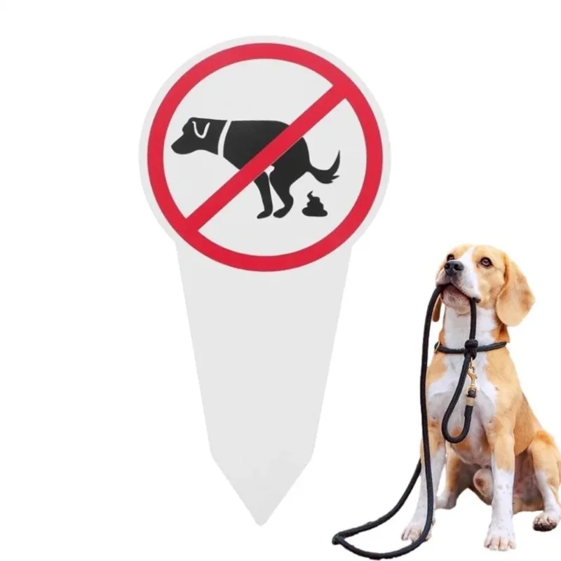 1Pcs No Dog Poop Sign Painted Weatherproof Stop Staking Chevron Board No Pooping Flowers and Grass Warning Home