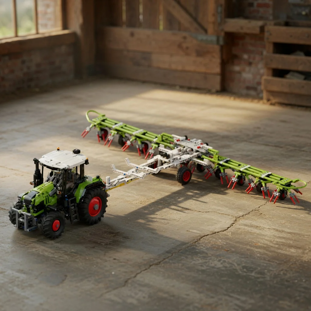 MOC Technical Green Farm Tractor Building Blocks Seeder Agricultural Machinery Model Bricks DIY Assembly Desktop Decor Gift