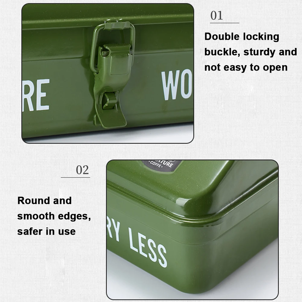 Outdoor Tools Storage Box Portable Camping Picnic Hand Box Metal Tools Storage Box with Handle Sundries Storage Supplies