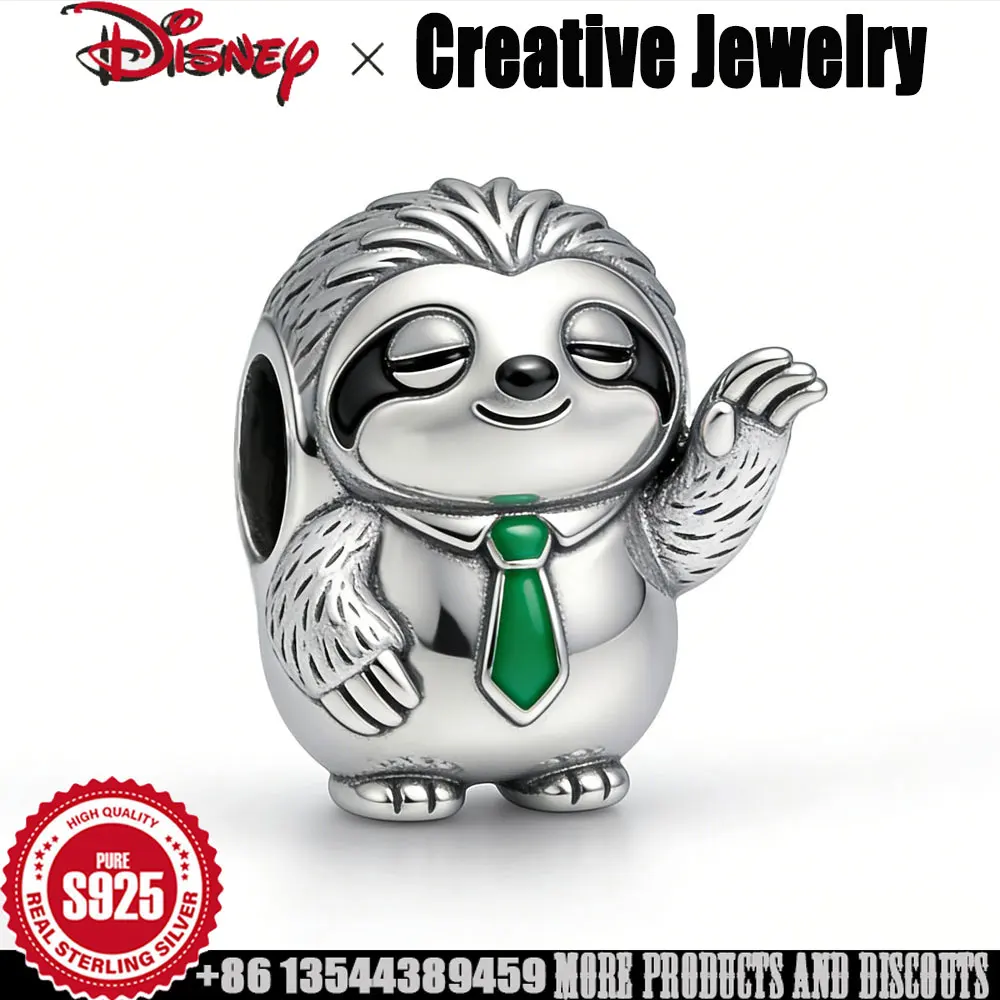 

Disney 925 Silver Charm Zootopia Flash the Sloth bead for snake chain Bracelet Child's Play Charm girls Christmas Jewelry Gift