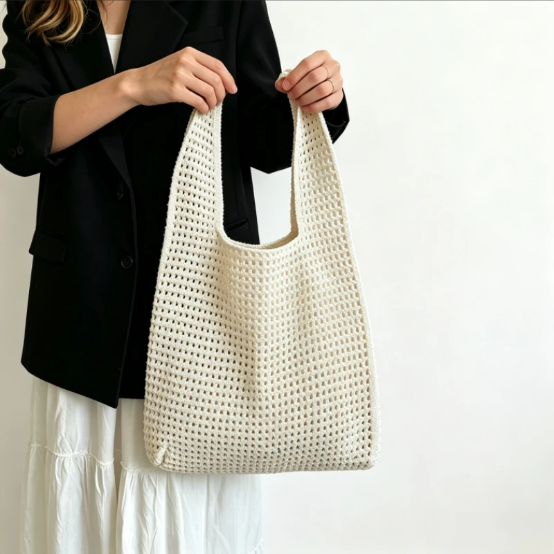 Womens Top-Handle Bags Mini Shoulder Handbag Casual Knit Tote Handbag Large Capacity Shopping   Bags for Women Ladies Hand Bags