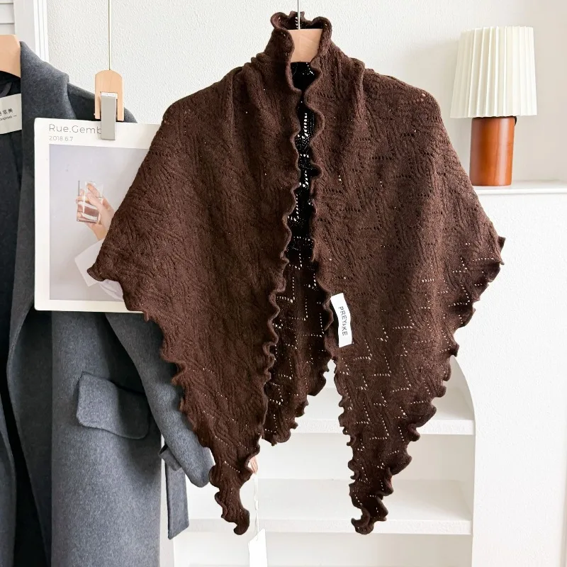Koreanischer schlichter Herbst- und Winter-Schal in Uni-Farben, eleganter gestrickter Wollmischschal, Dreieckstuch, Damenaccessoire – Detail 3
