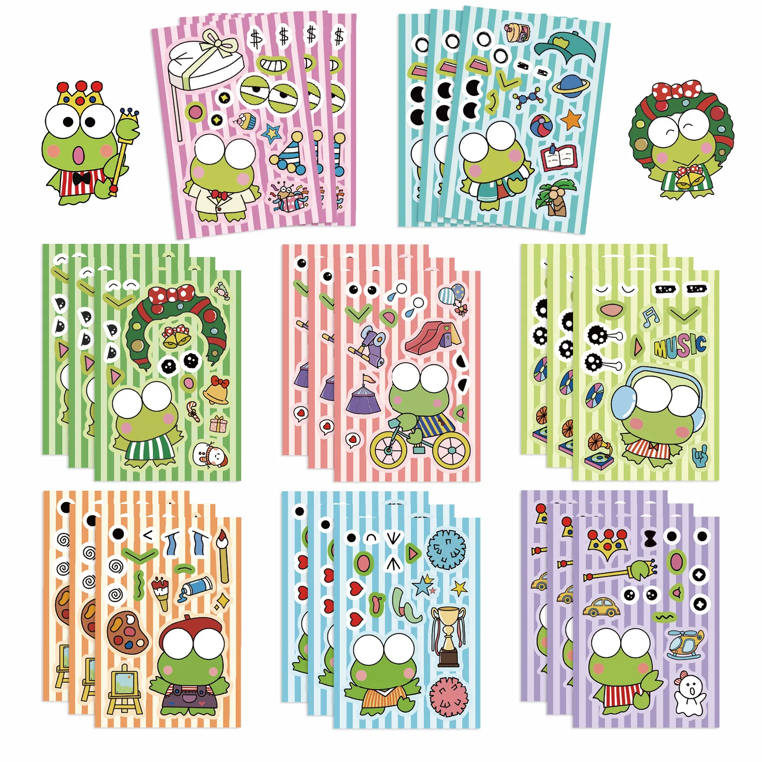 8/16Sheets Cute Sanrio Kero Kero Keroppi Anime Puzzle Sticker DIY Make-a-Face Assemble Cartoon Decal Jigsaw Fun for Children Toy