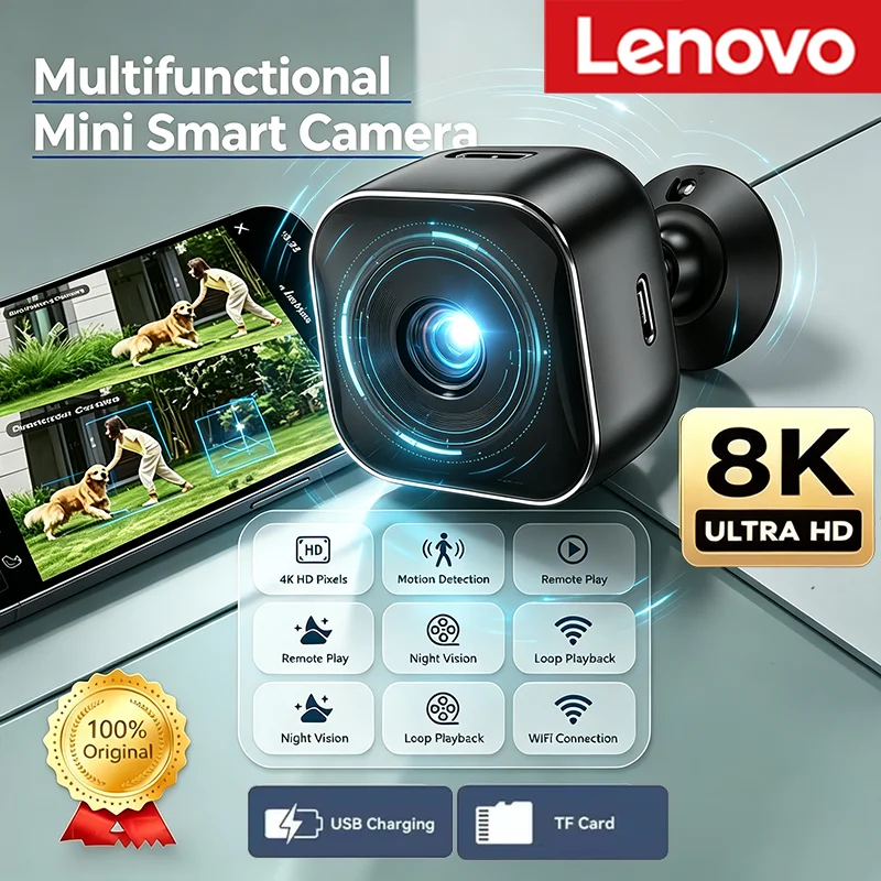Lenovo Mini Haustier-Überwachungskamera, hochauflösend, Vollfarb-Nachtsicht, wasserdicht, WLAN, Bewegungserkennung, Überwachung für Zuhause