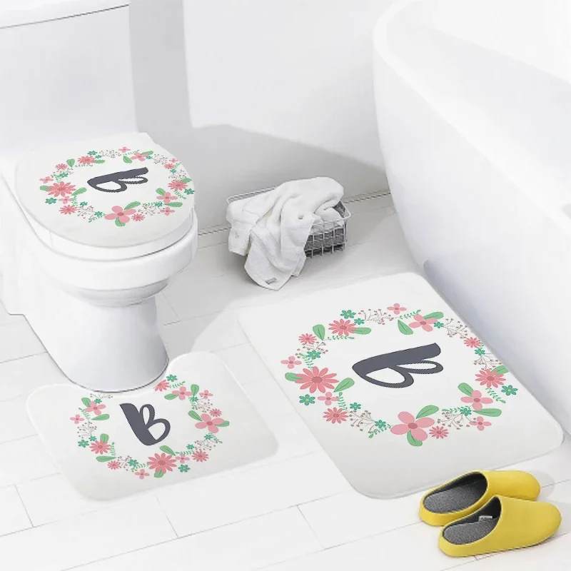 3pcs Letters and wreaths home bathroom floor mats Bath mat modern bathroom accessories rug Toilet mat Bathtub anti-slip carpet